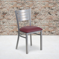 Flash Furniture XU-DG-60401-BURV-GG HERCULES Series Silver Slat Back Metal Restaurant Chair